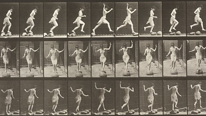 Woman Jumping from Rock to Rock poster