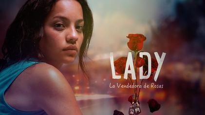 Lady, the seller of roses poster