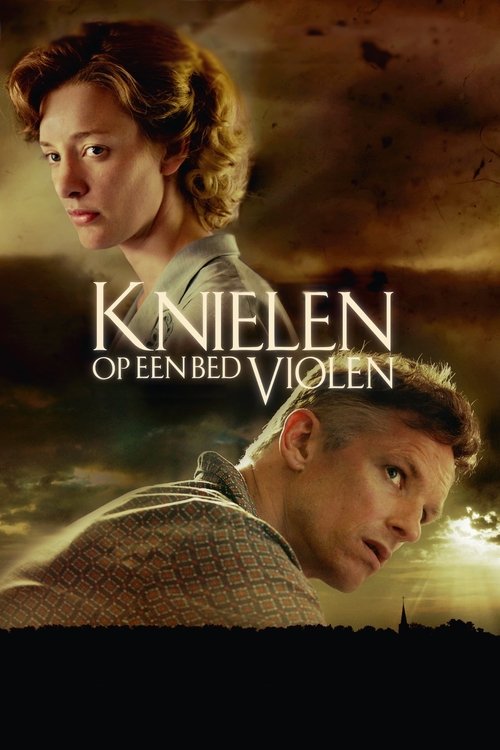 Knielen op een bed violen poster